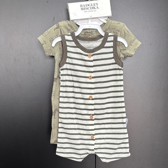 Bagdley Mischka 2 Pk.Onesies,knit striped sleeveless & short sleeve animal print - Picture 1 of 4